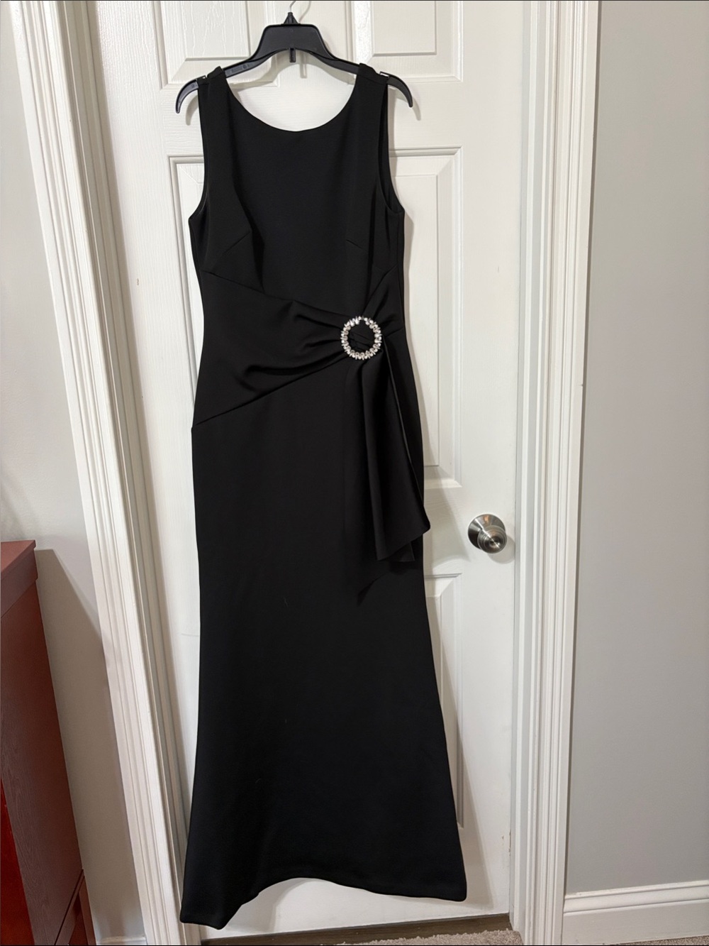 Eliza J Black Sleeveless Maxi Dress with Rhinestone Buckle